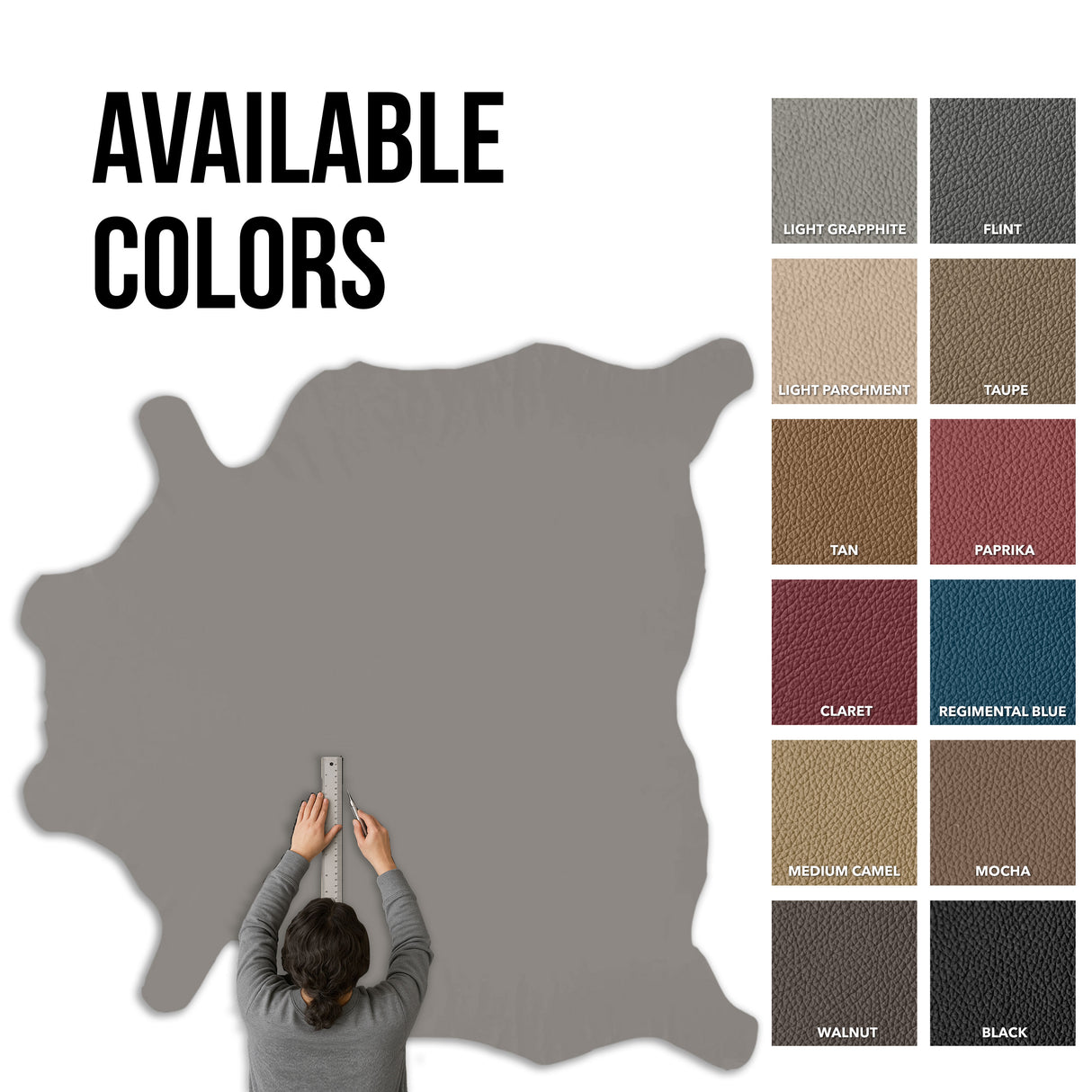 Grade One - Soft Leather Whole Hide - Light Graphite ($3.50/Sqft)