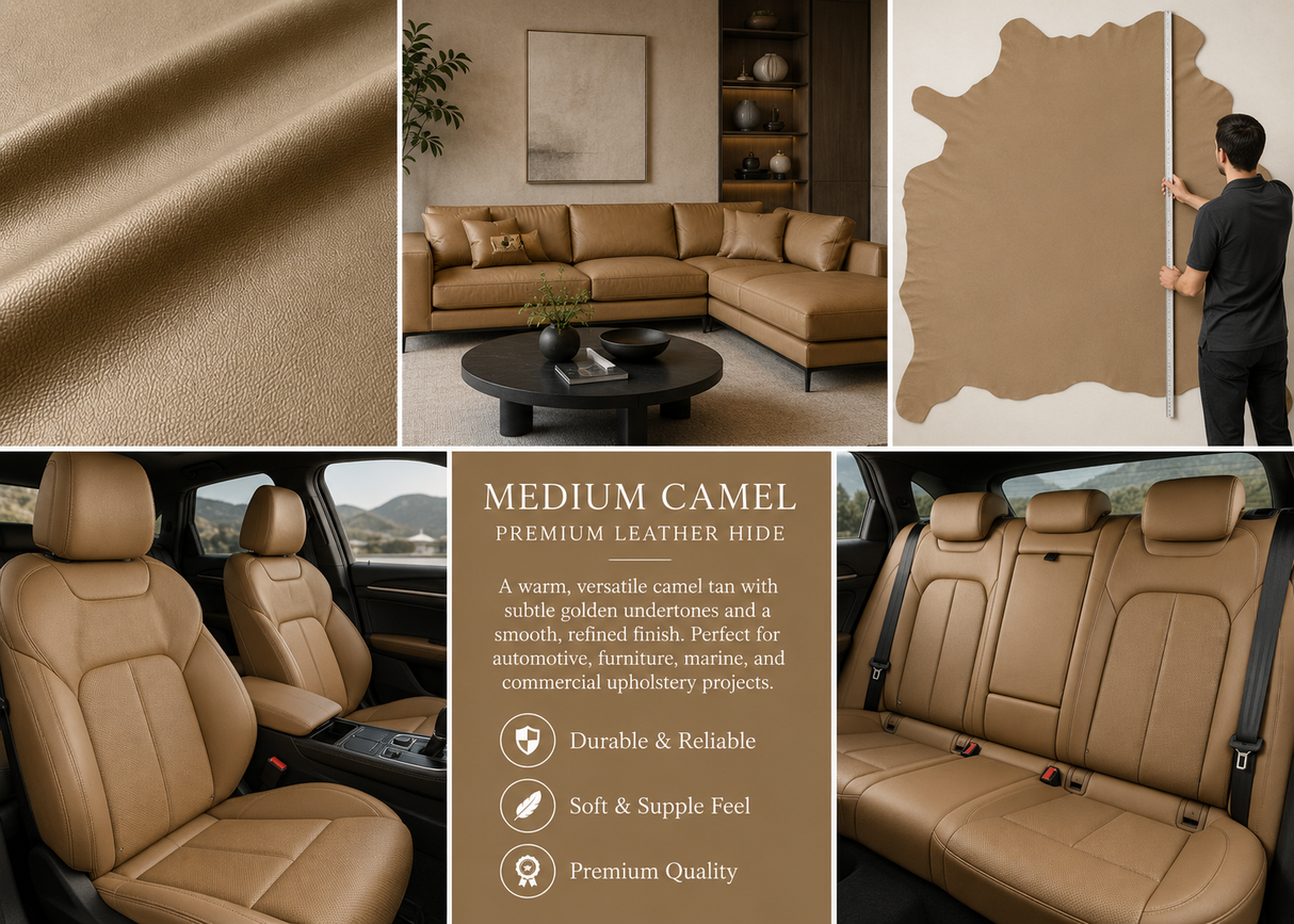 Grade One - Soft Leather Whole Hide - Medium Camel ($3.50/Sqft)