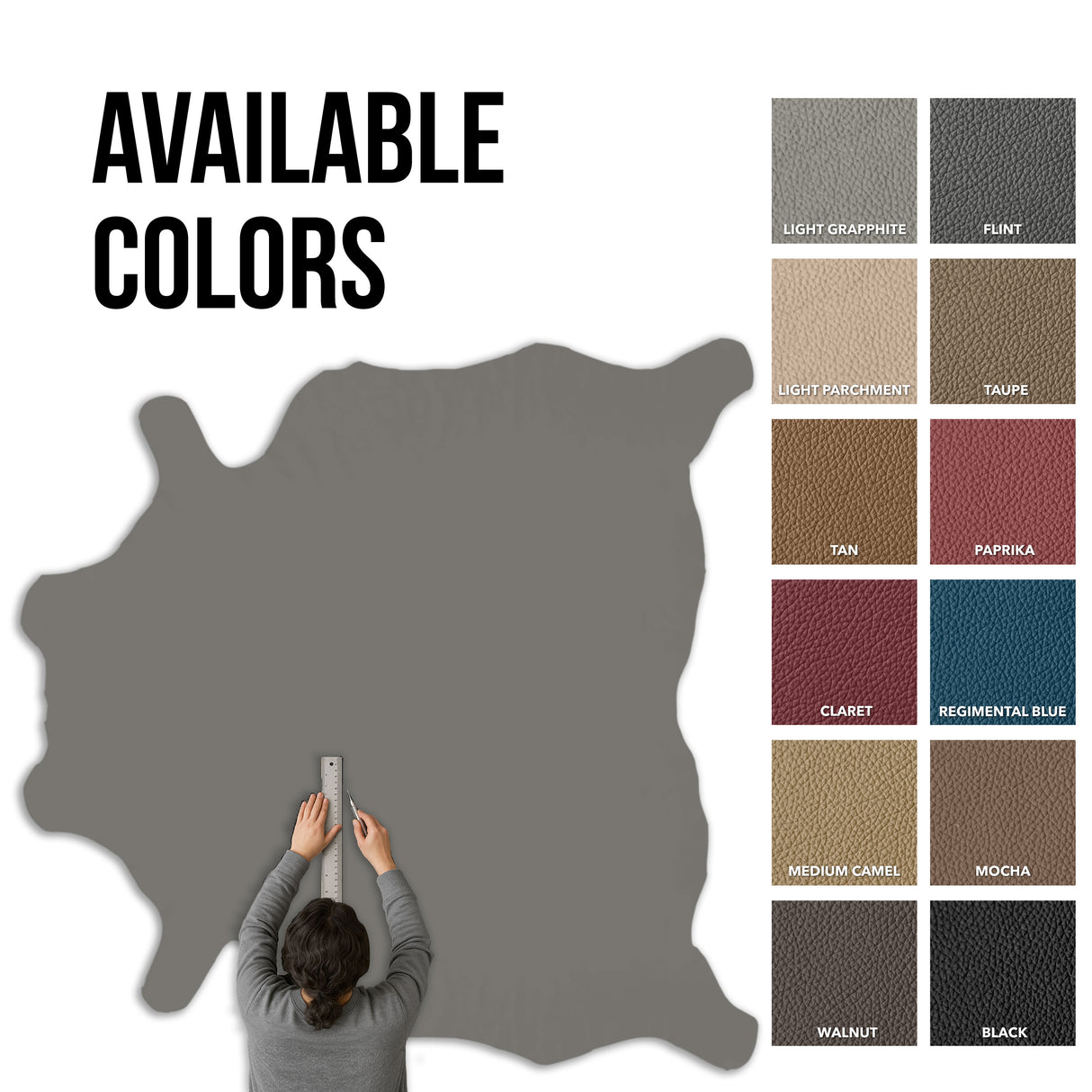Grade One - Soft Leather Whole Hide - Medium Flint ($3.50/Sqft)