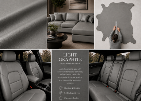Grade One - Soft Leather Whole Hide - Light Graphite ($3.50/Sqft)