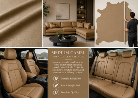 Grade One - Soft Leather Whole Hide - Medium Camel ($3.50/Sqft)