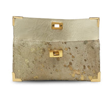 Load image into Gallery viewer, Fancy Ranch Clutch Bag  in Gold and White Cow Hairon
