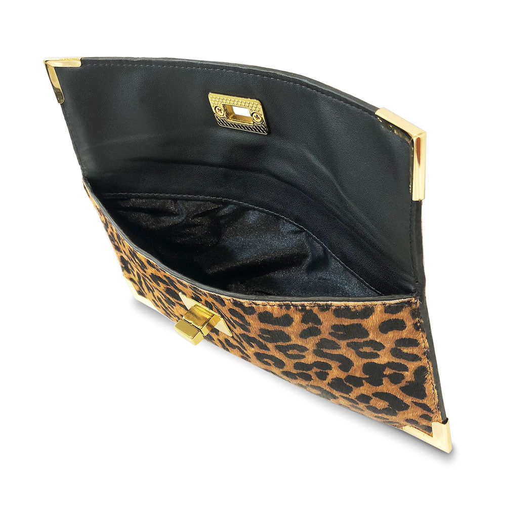 Fancy Ranch Clutch Bag in Leopard Cow Hairon