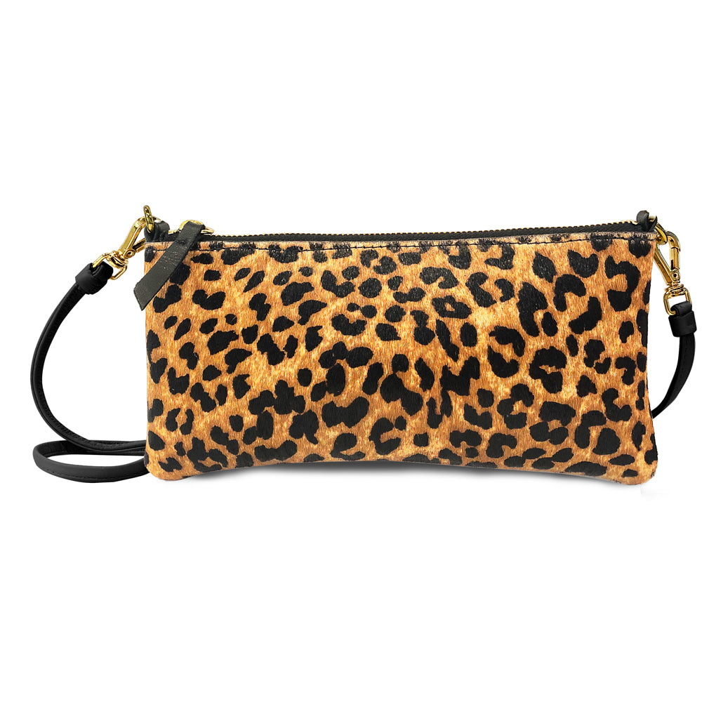 Leather Wristlet Wallet Purses Crossbody Bags for Women Leopard Print Cow Hair, Women's, Size: Large